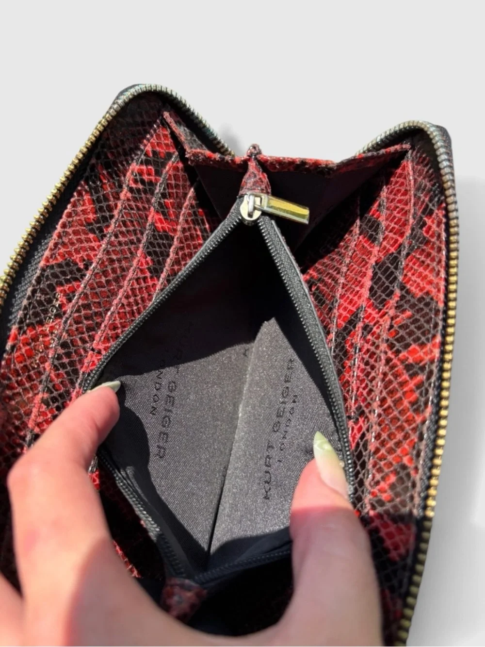Kurt Geiger RARE Red and Black Snake-Print Long Wallet